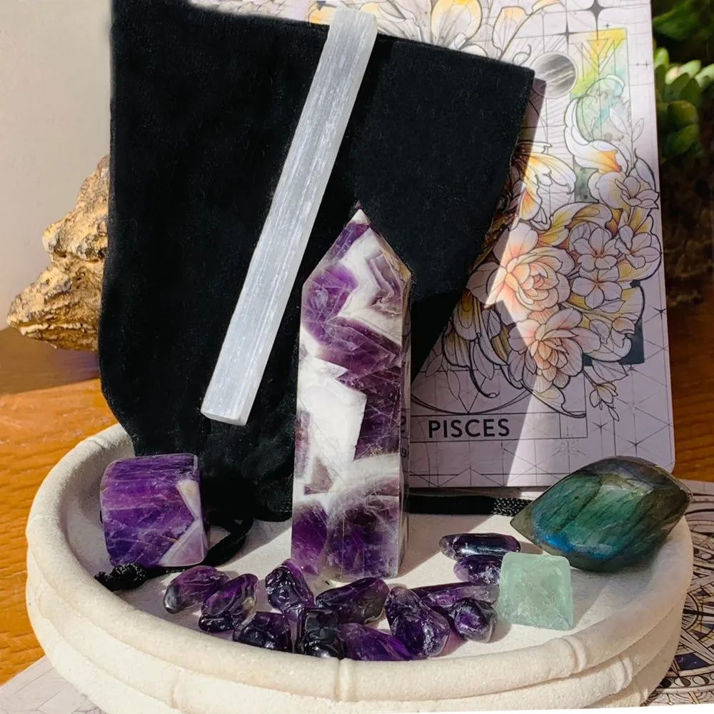 ♓ Pisces - February 19th - March 20th -  Zodiac Crystal Fusion Set With Pouch