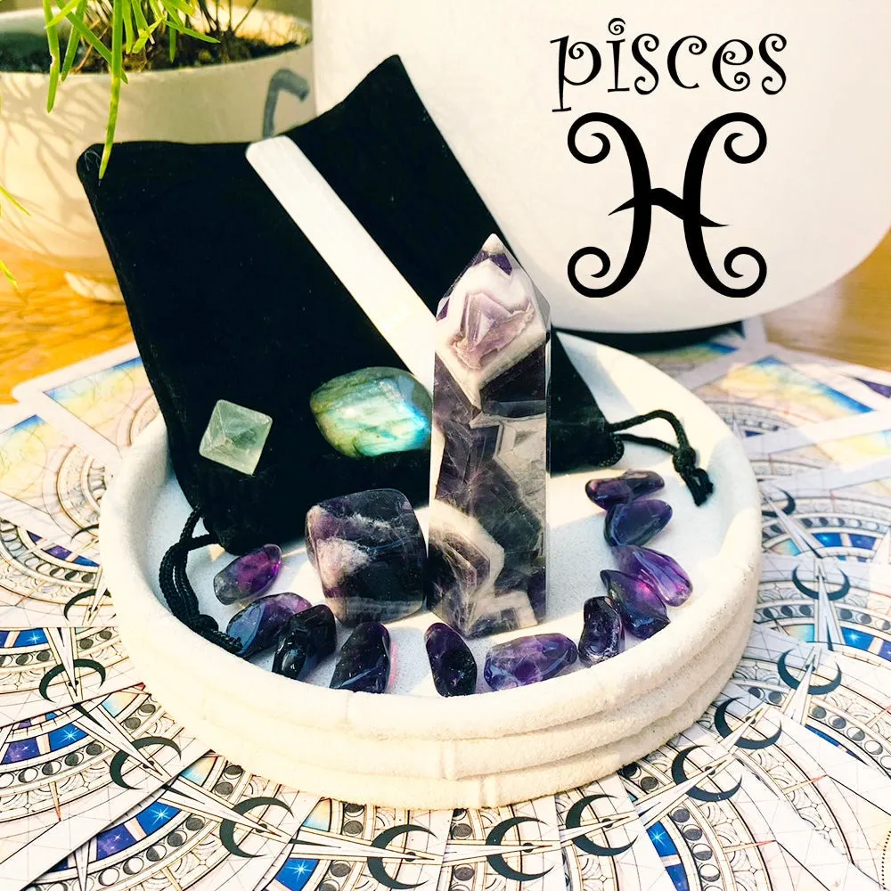 ♓ Pisces - February 19th - March 20th -  Zodiac Crystal Fusion Set With Pouch