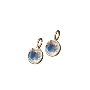 14k Gold Round Blue Rainbow Moonstone Charm