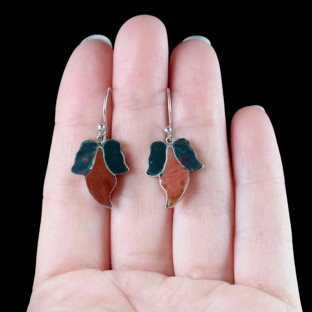 Antique Victorian Scottish Earrings Ivy Leaf Silver Circa 1880