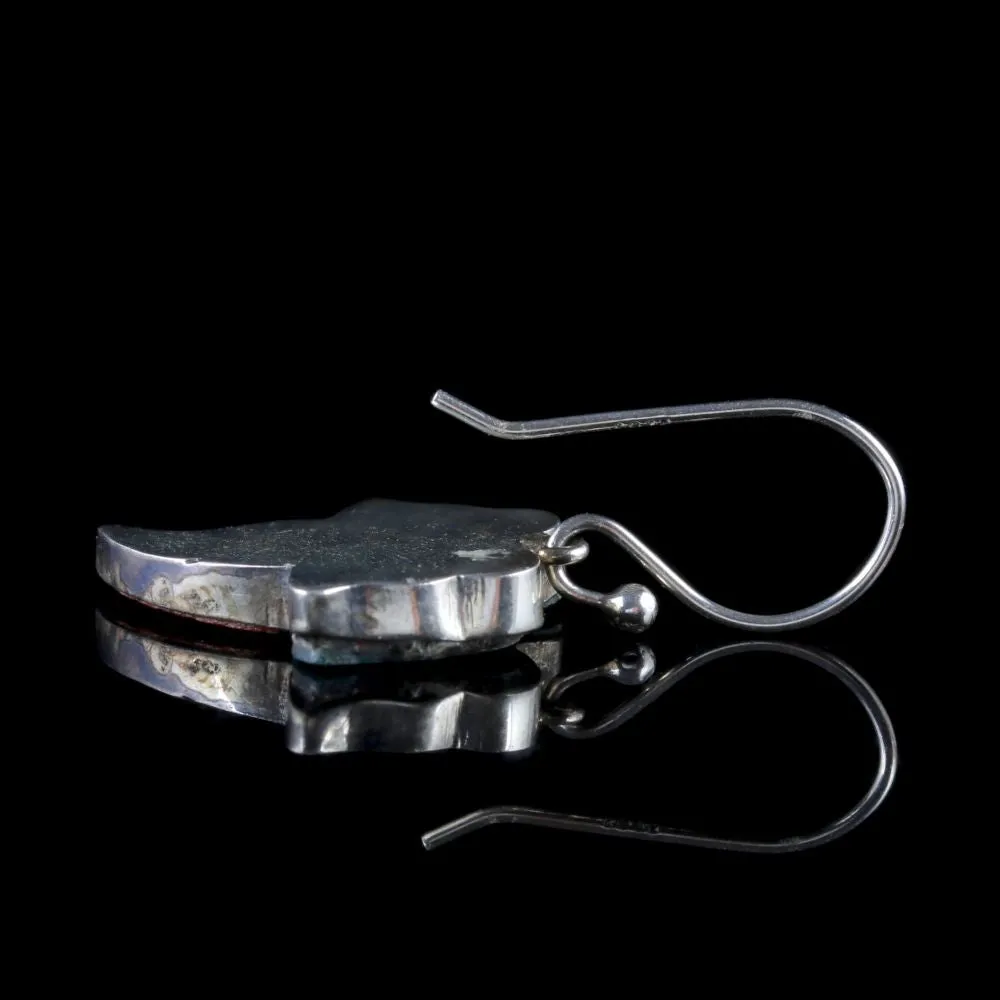 Antique Victorian Scottish Earrings Ivy Leaf Silver Circa 1880