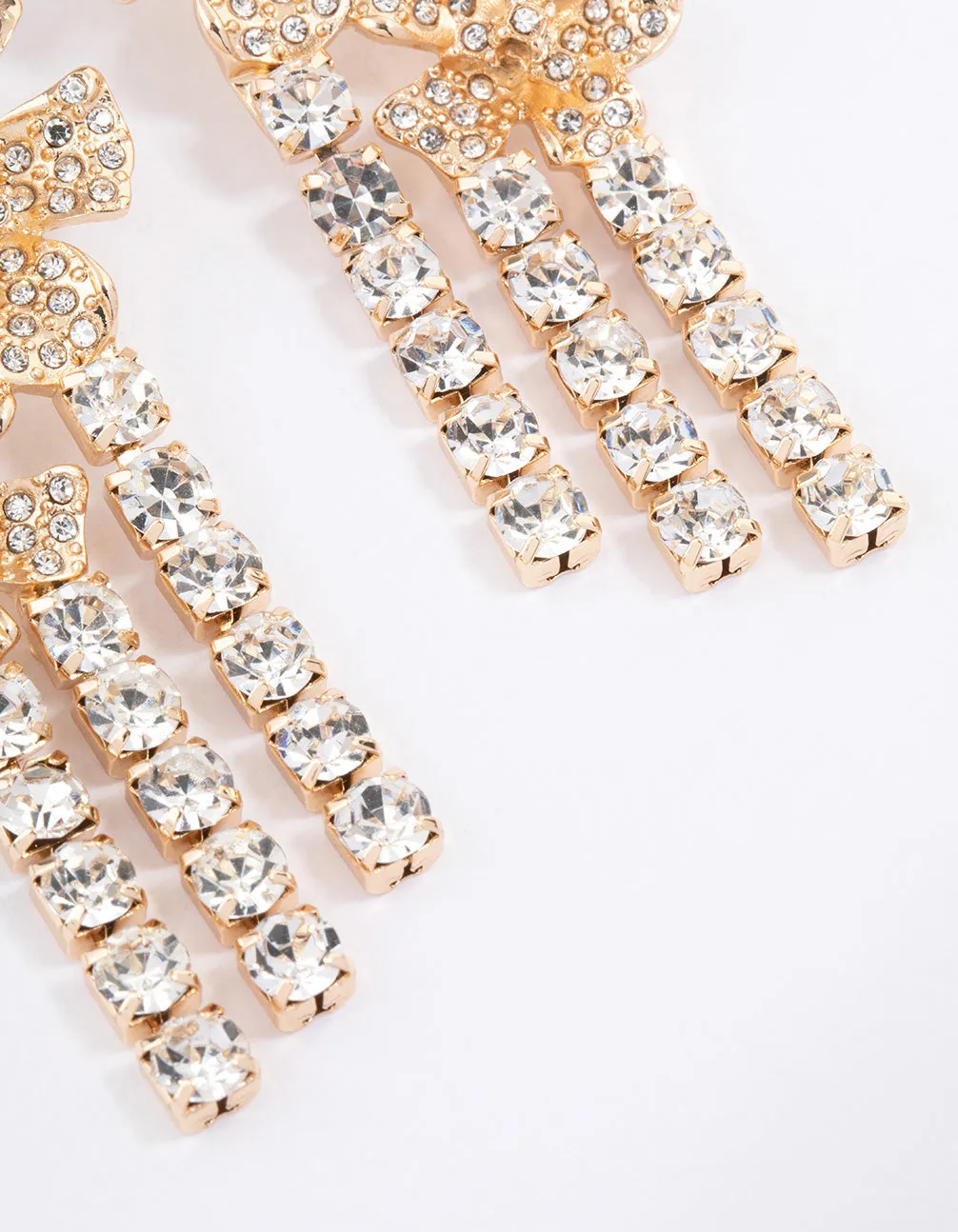 Gold Statement Diamante Flower Drop Earrings