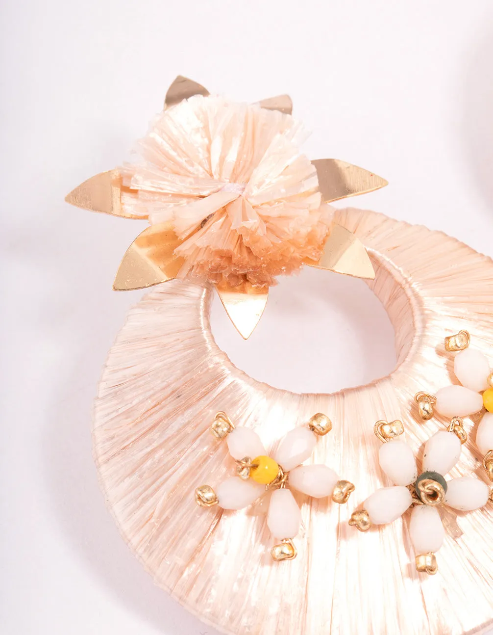 Gold Threaded Flower Round Drop Earrings