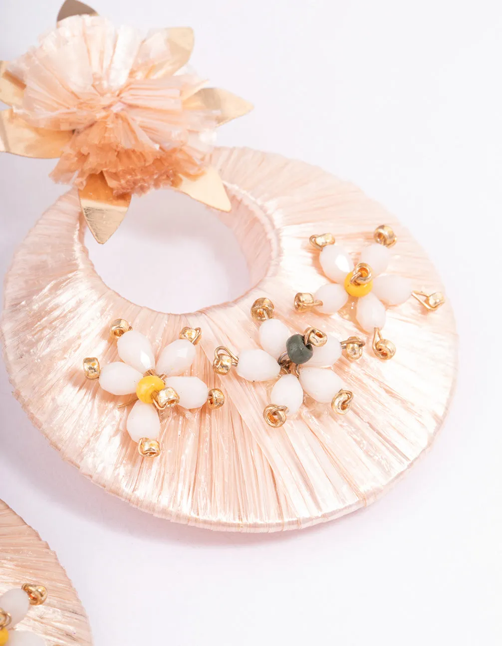 Gold Threaded Flower Round Drop Earrings