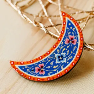 Lacquered Hand-Painted Papier Mache Crescent Moon Magnet - Spectacular Crescent | NOVICA
