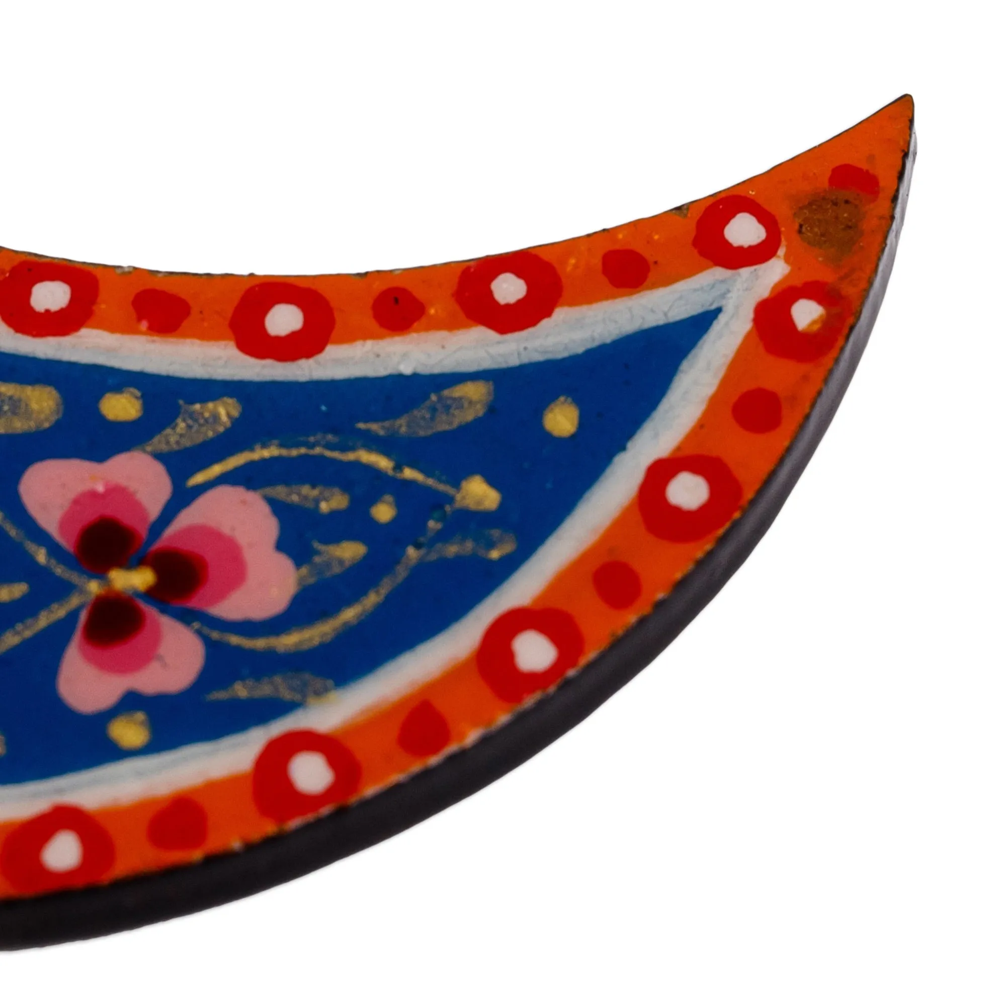 Lacquered Hand-Painted Papier Mache Crescent Moon Magnet - Spectacular Crescent | NOVICA