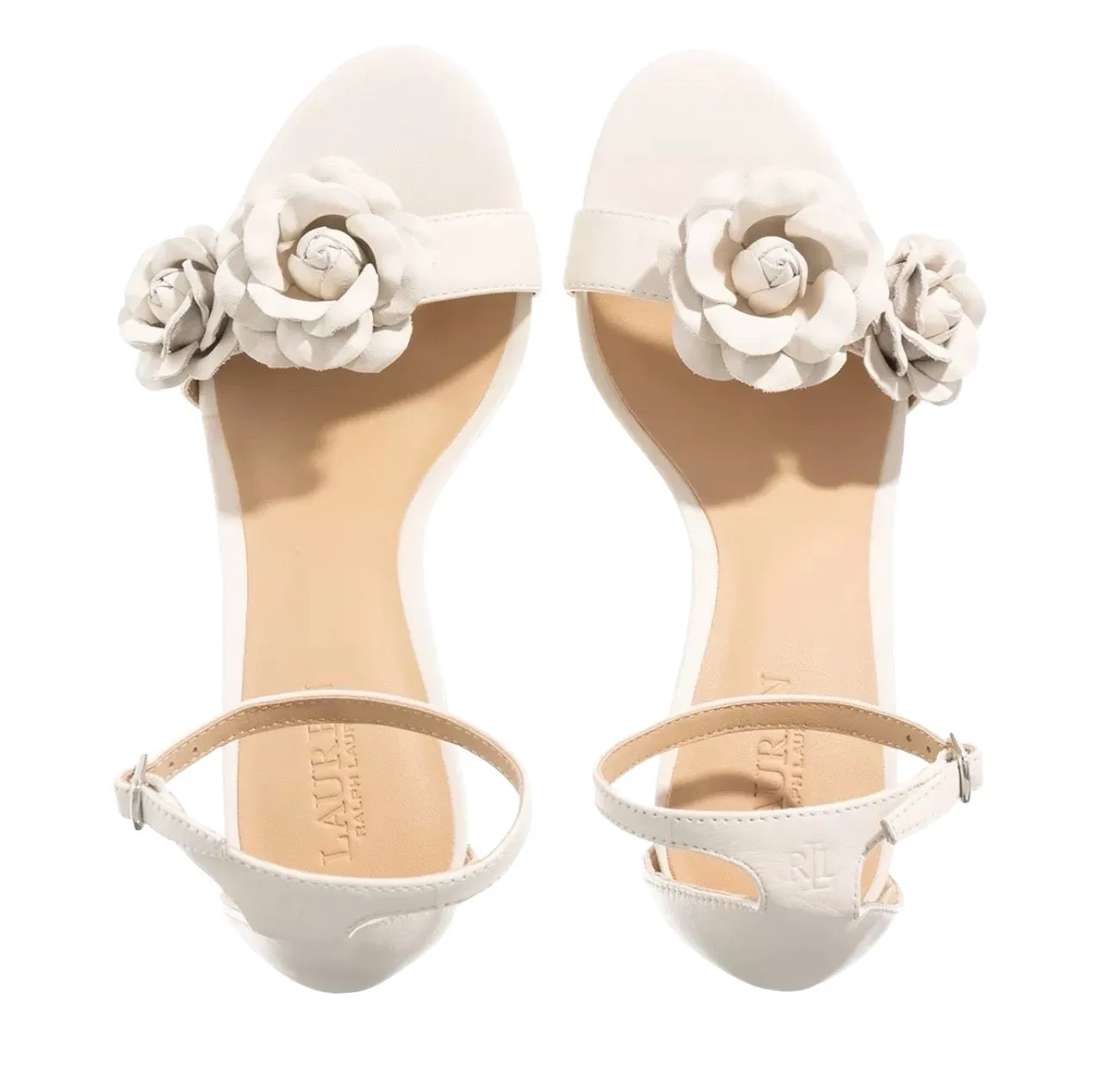 Lauren Ralph Lauren Allie Floral Leather Sandals 9B Soft White