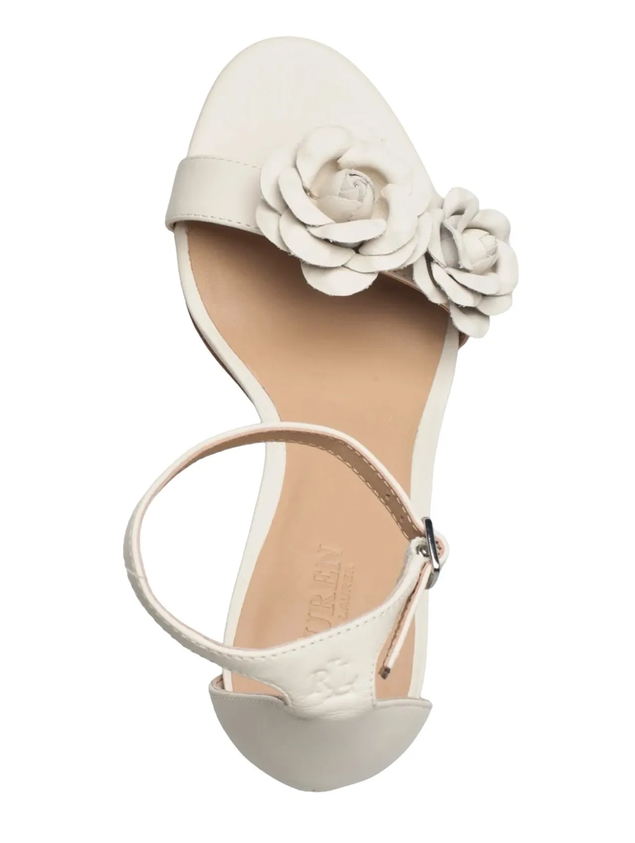 Lauren Ralph Lauren Allie Floral Leather Sandals 9B Soft White
