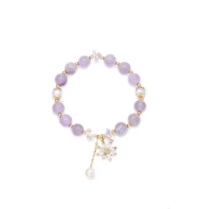 Lavender Amethyst and Zircon Flower Sterling Silver Bracelet