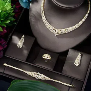 Luxury Cubic Zirconia Necklace Earring Bracelet Set for Women