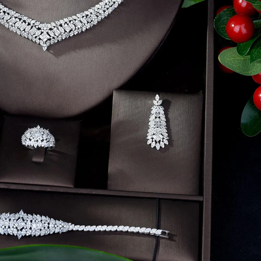 Luxury Cubic Zirconia Necklace Earring Bracelet Set for Women