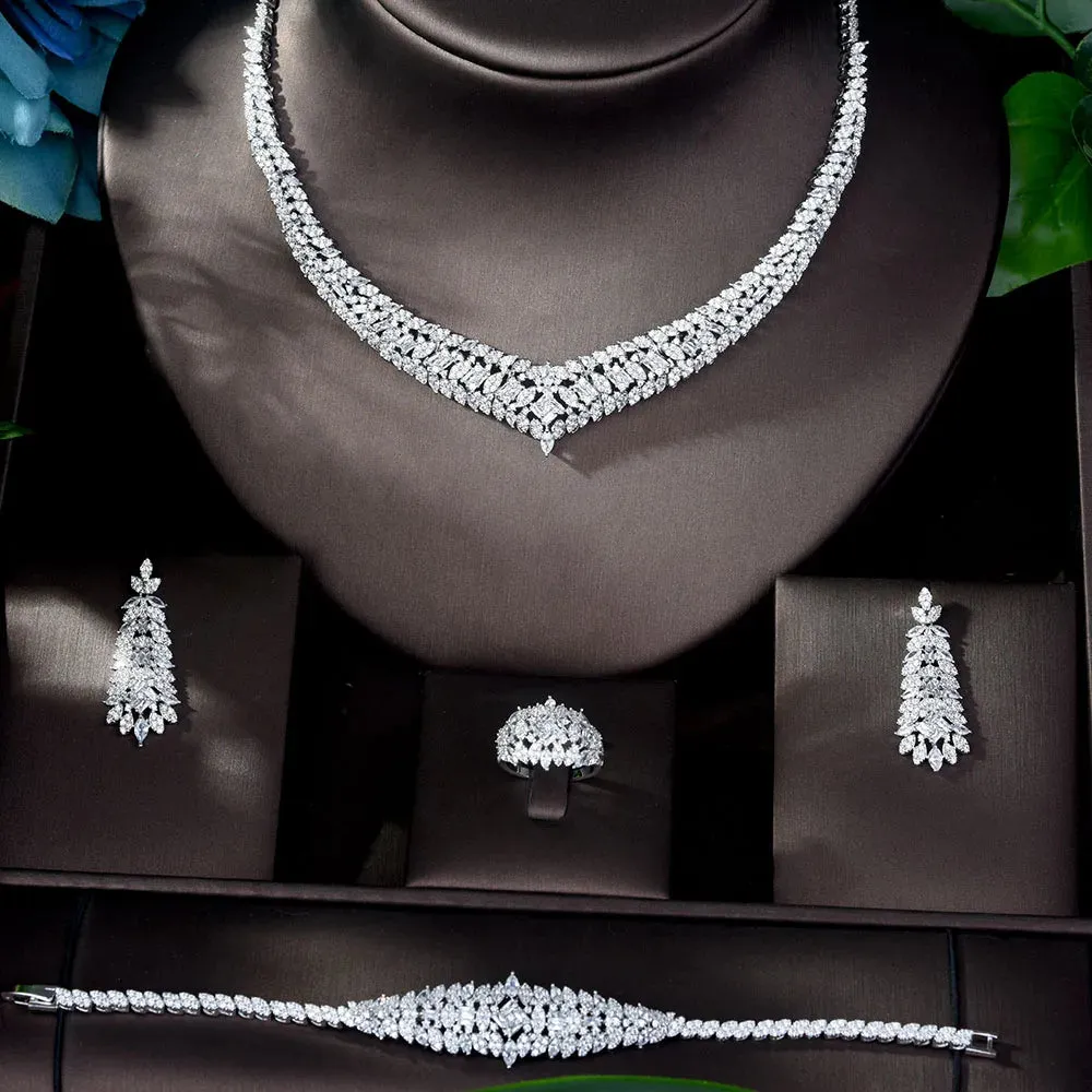 Luxury Cubic Zirconia Necklace Earring Bracelet Set for Women