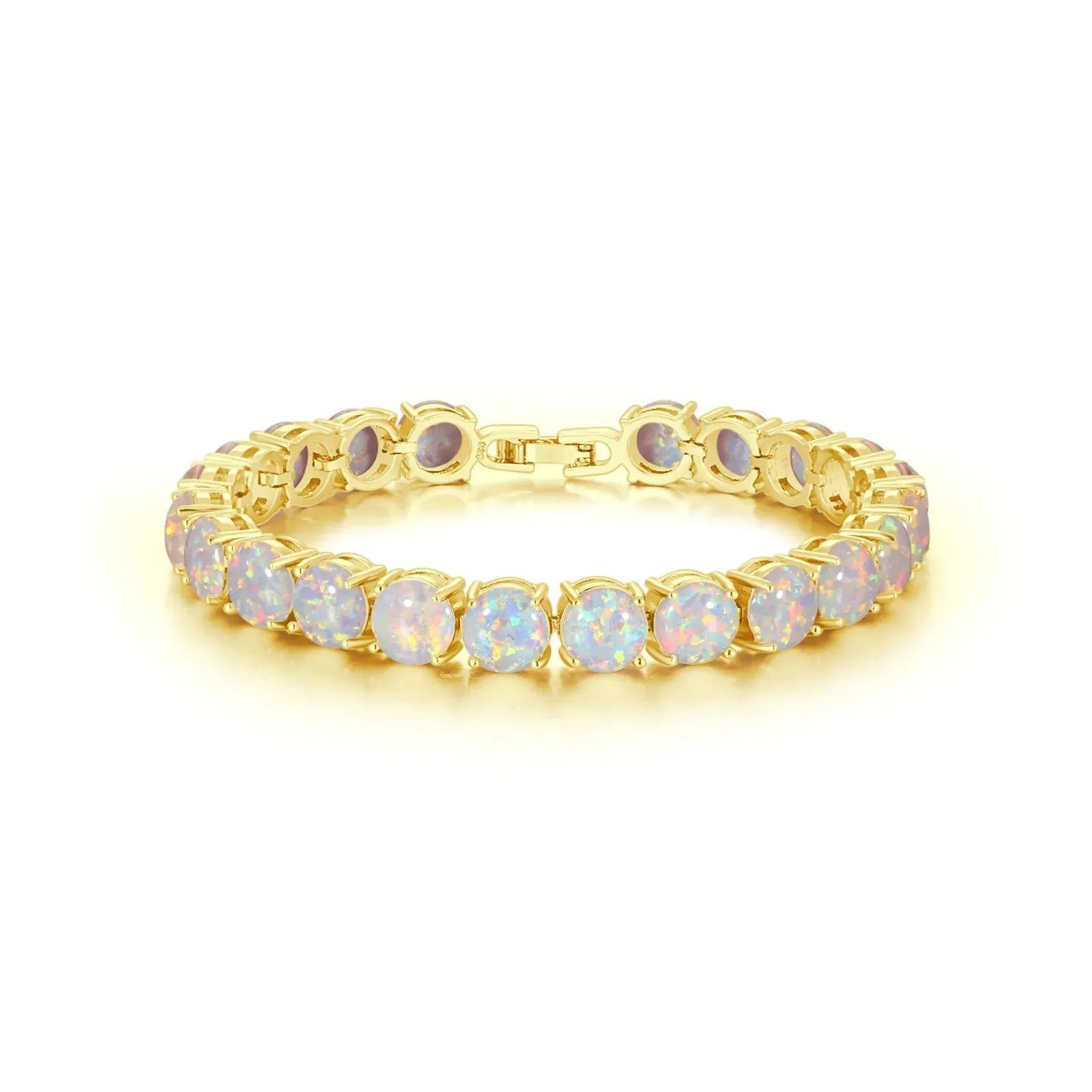 Luxury Silver Plated White Fire Opal Chain Bracelet for Women