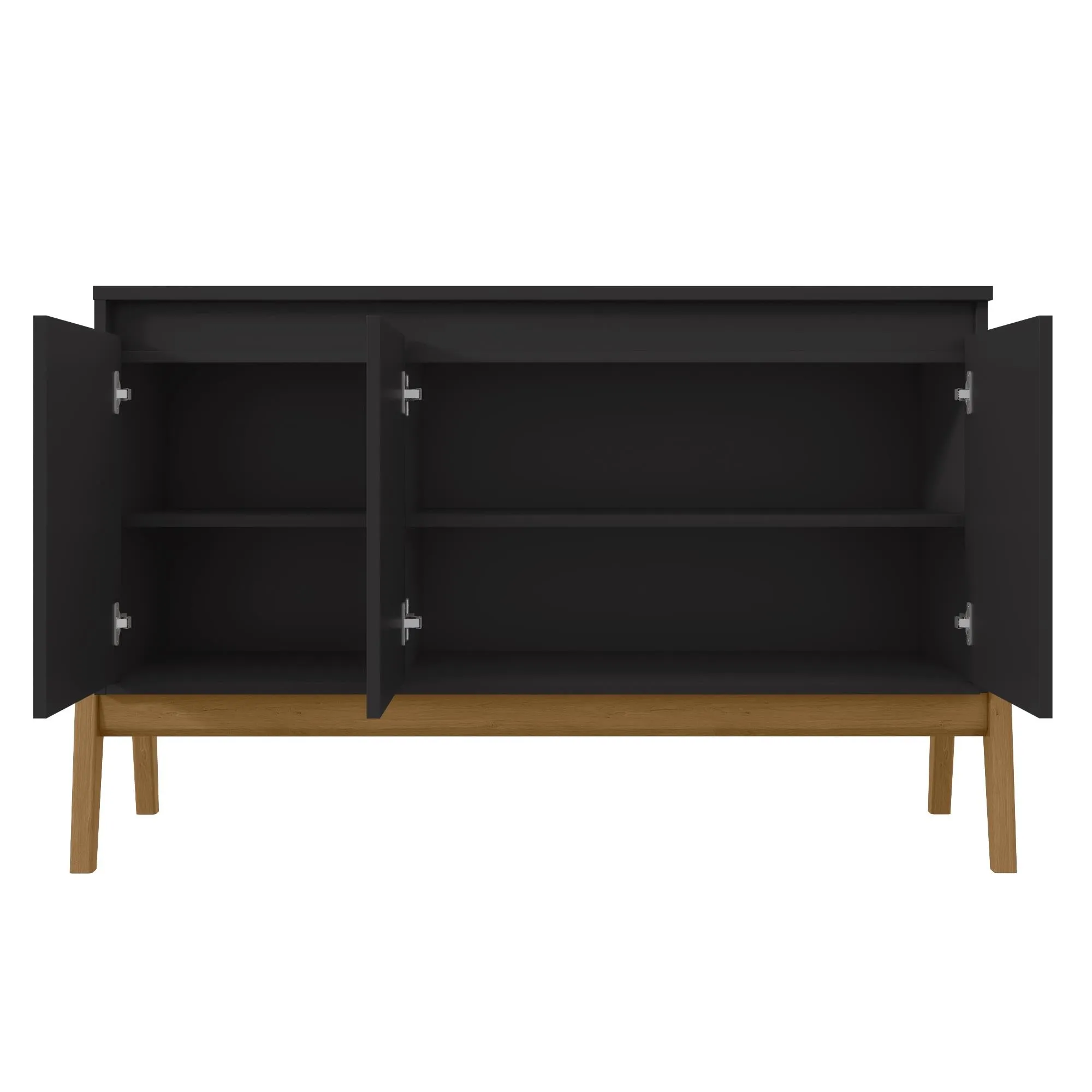 Manhattan Comfort Mid-Century Modern Gales 48.50 Sideboard with Solid Wood Legs in Matte Black