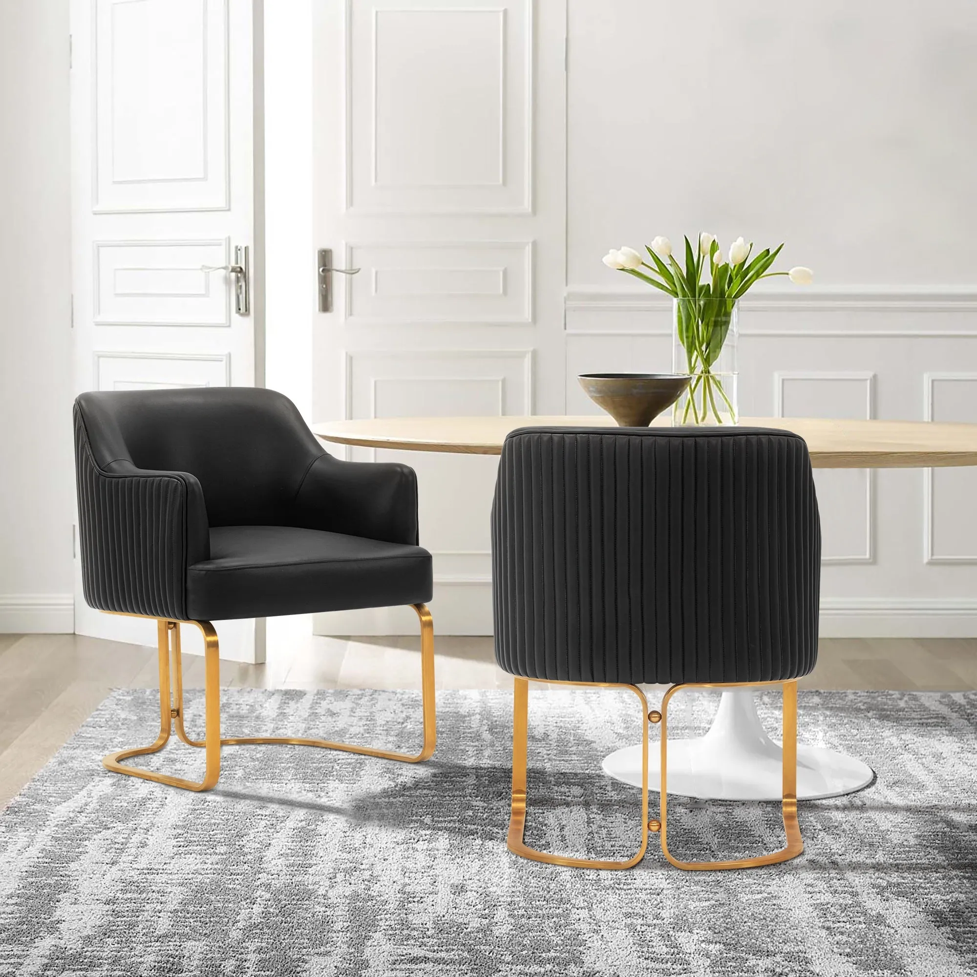 Manhattan Comfort Modern Edra Leatherette  Dining Armchair in Black - Set of 2