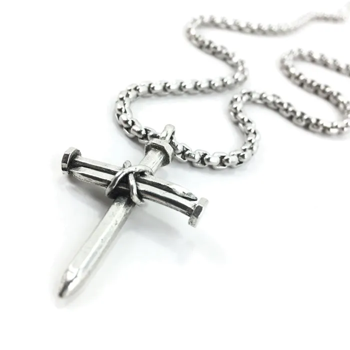Nail Cross Necklace On Heavy Box Chain
