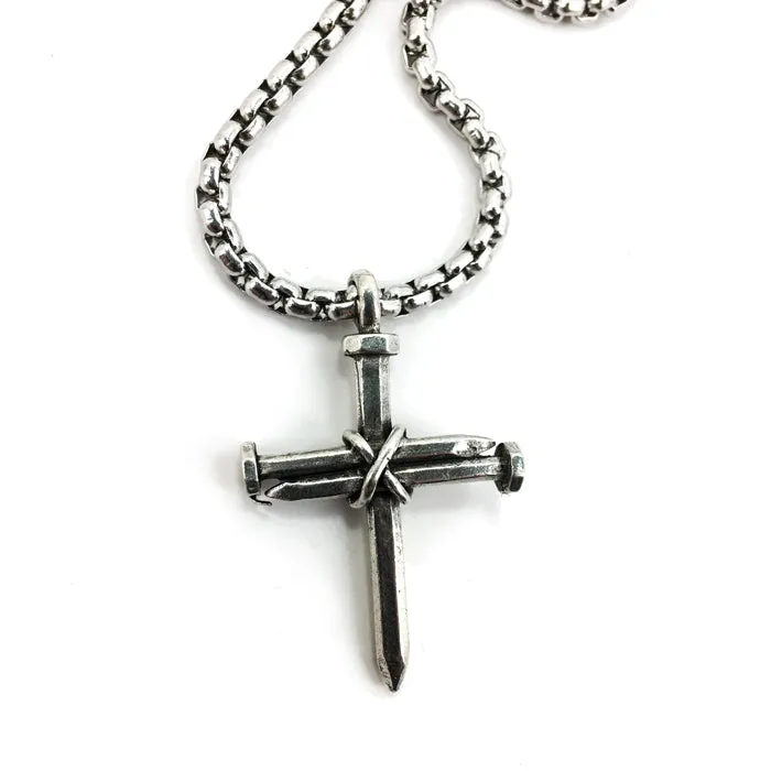 Nail Cross Necklace On Heavy Box Chain