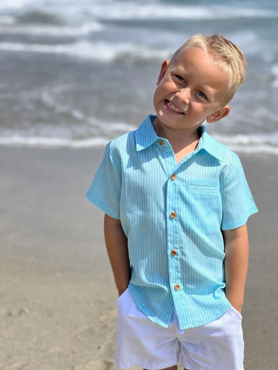 Newport Aqua/Royal Blue Stripe Woven Shirt