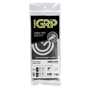 NSI PowerGRP 8”, Black General Purpose 40lb Cable Ties, 100 Pack (8", Black)