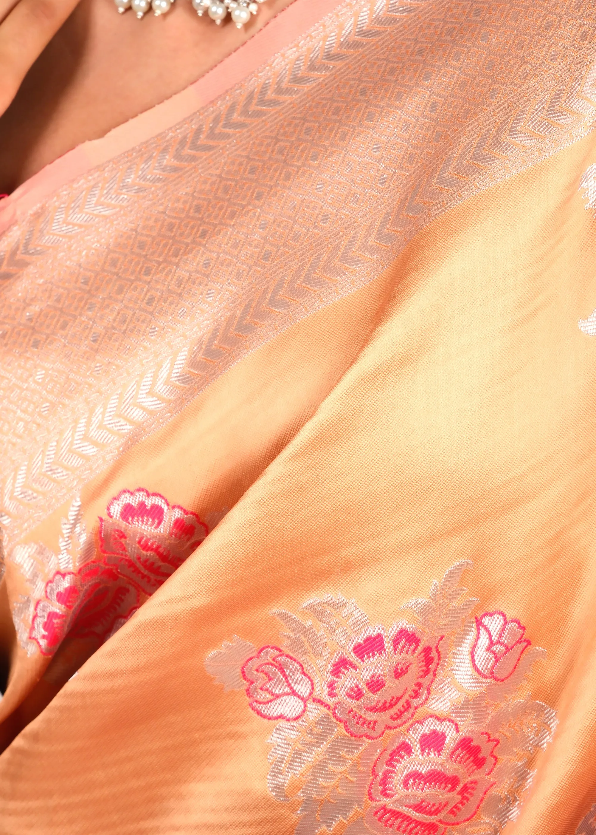 Peach Blossom Elegance Silk Saree