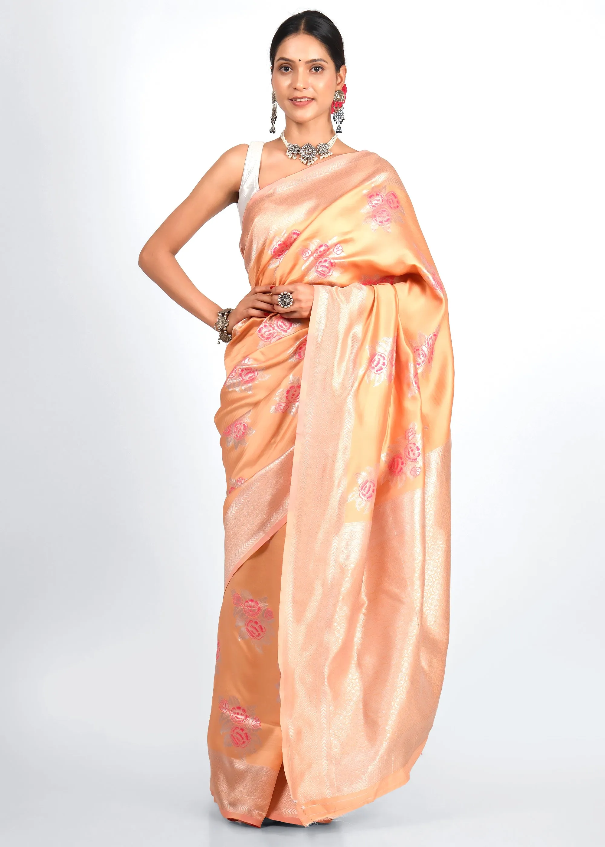 Peach Blossom Elegance Silk Saree