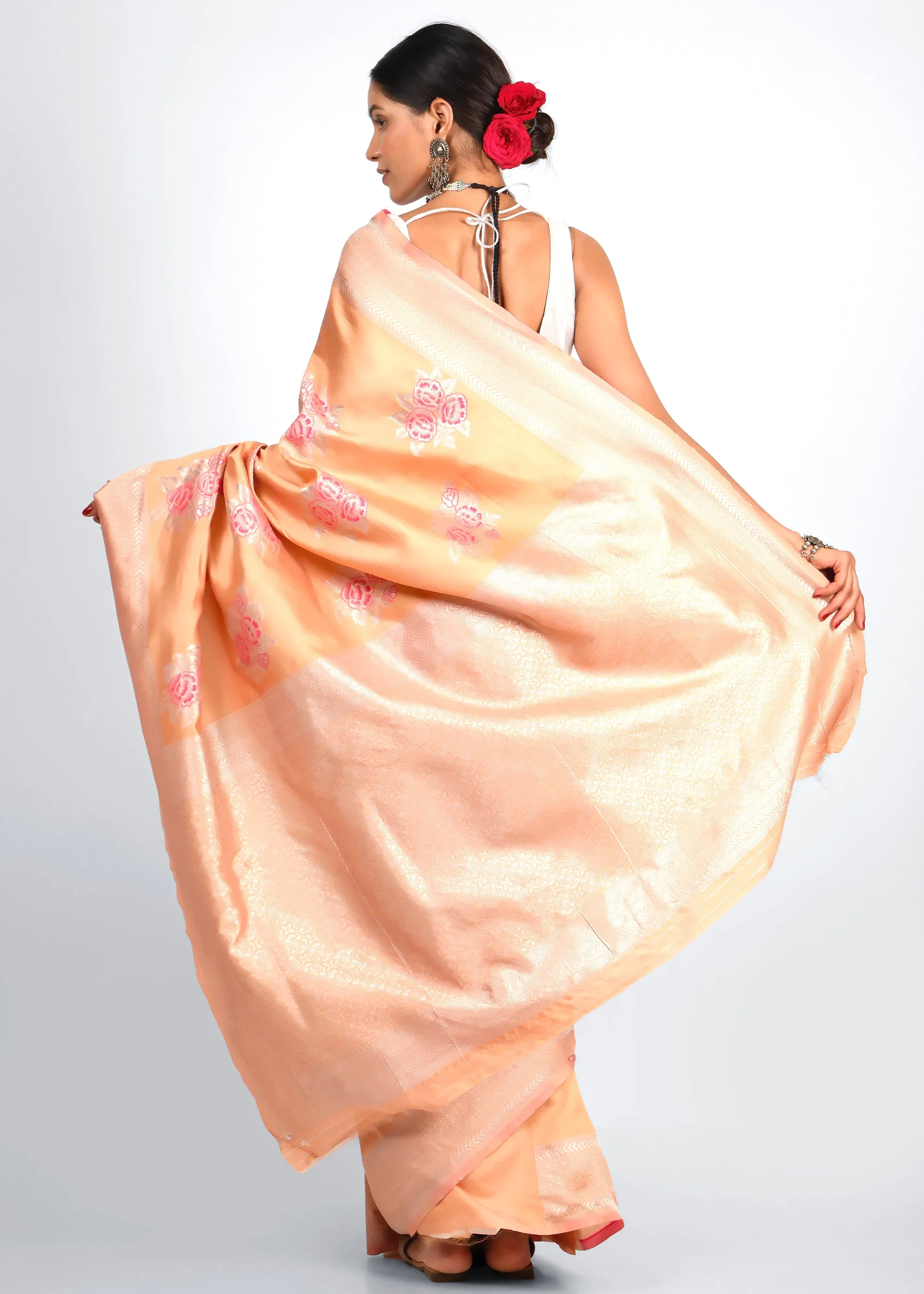 Peach Blossom Elegance Silk Saree