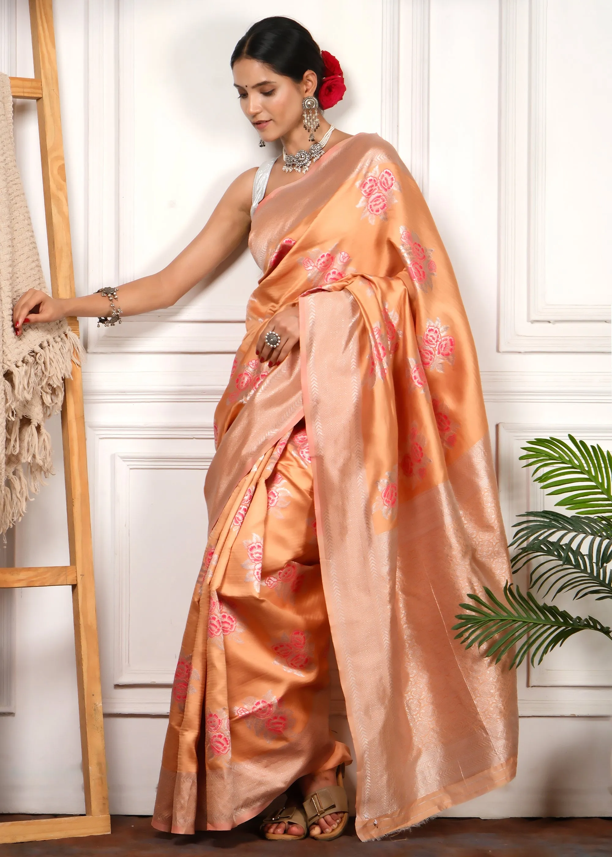 Peach Blossom Elegance Silk Saree