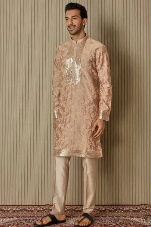 Peachy Radiance: Abstract Floral Sequin Kurta
