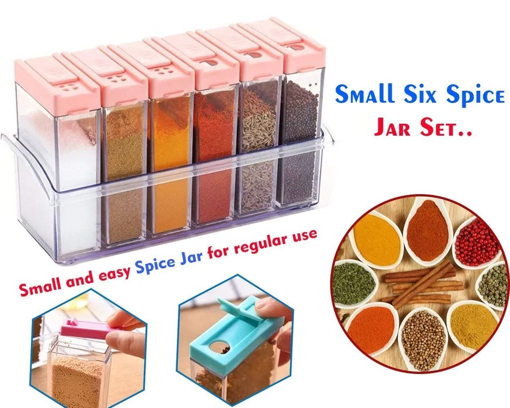 Plastic Spice JAR 6 in 1 Spice Rack Masala Box Set, 6-Pieces, Premium Multipurpose Plastic Spice Rack/Condiment Set