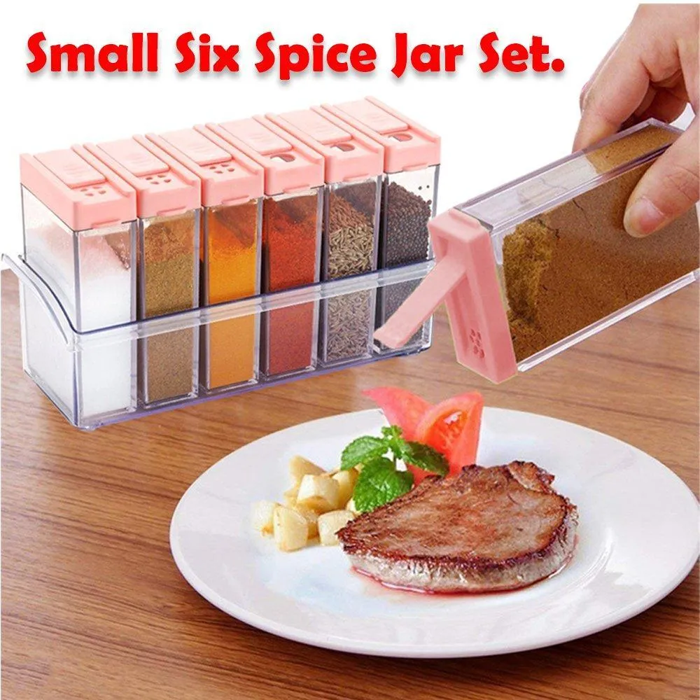 Plastic Spice JAR 6 in 1 Spice Rack Masala Box Set, 6-Pieces, Premium Multipurpose Plastic Spice Rack/Condiment Set