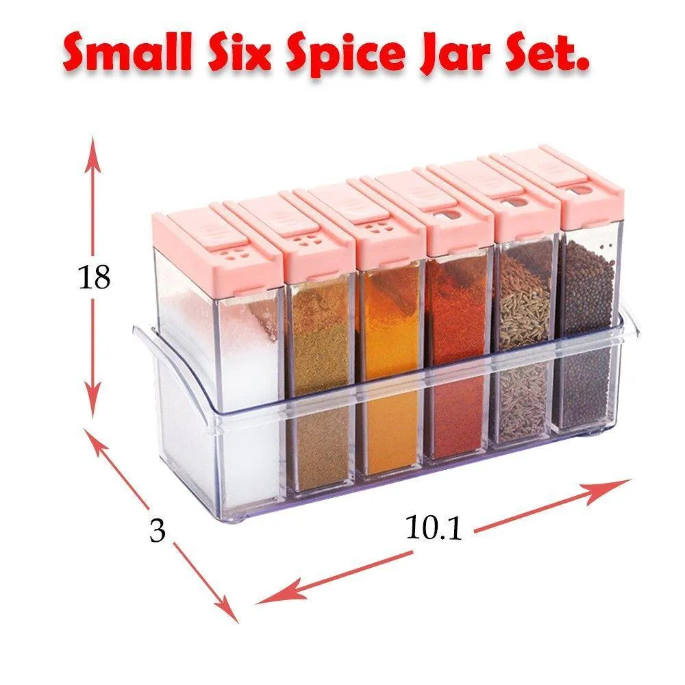 Plastic Spice JAR 6 in 1 Spice Rack Masala Box Set, 6-Pieces, Premium Multipurpose Plastic Spice Rack/Condiment Set