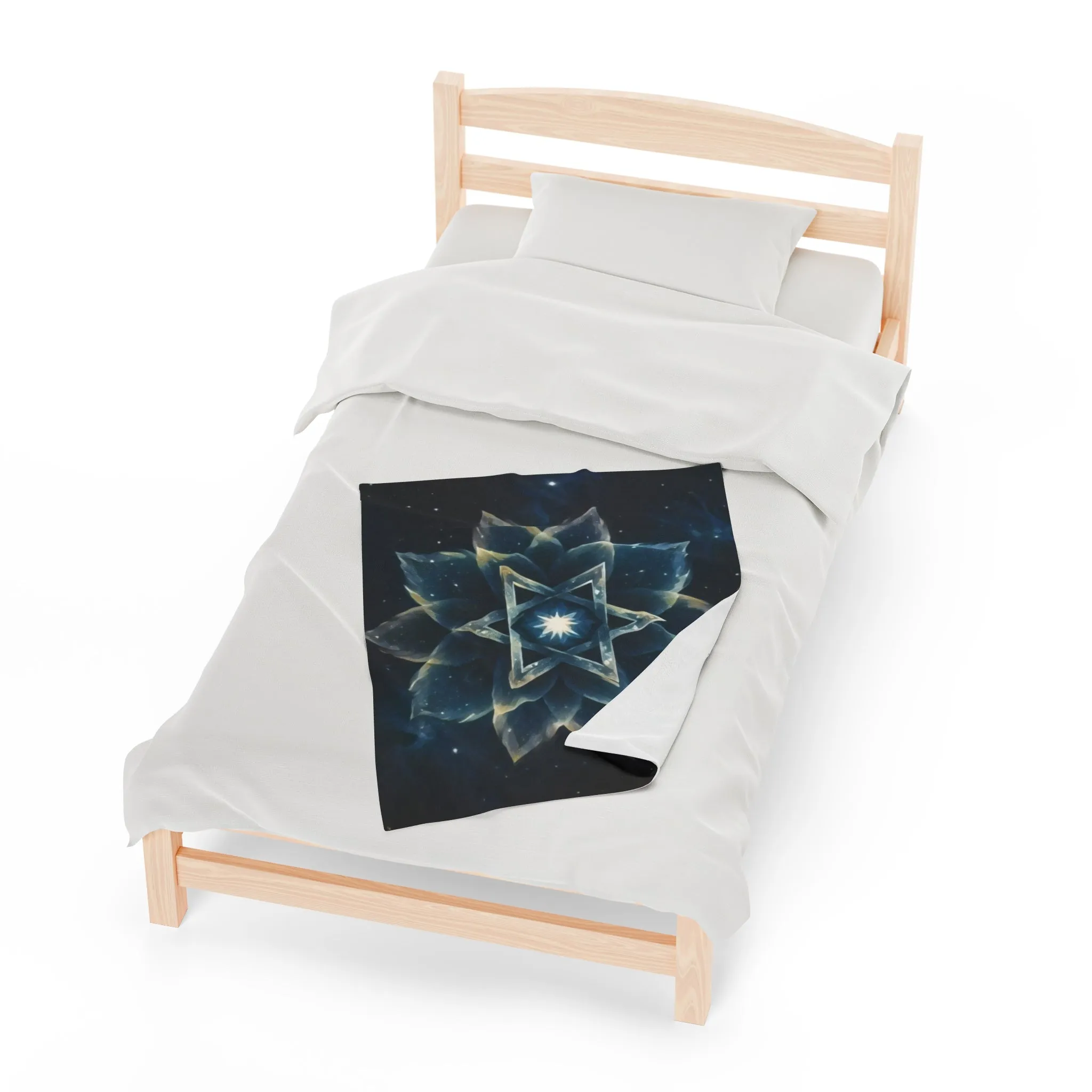 Plush Blanket - "Celestial Bloom" Cosmic Bloom Blue Lotus Galaxy Star of David Art Print