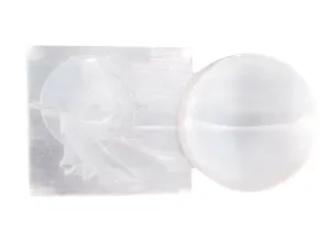 Selenite Crystal Witch Riding a Broom Slab and Bowl