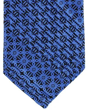 Stefano Ricci Tie Black Royal Blue Geometric - Pleated Silk