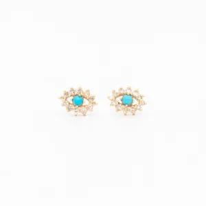 Turquoise & Diamond Evil Eye Studs