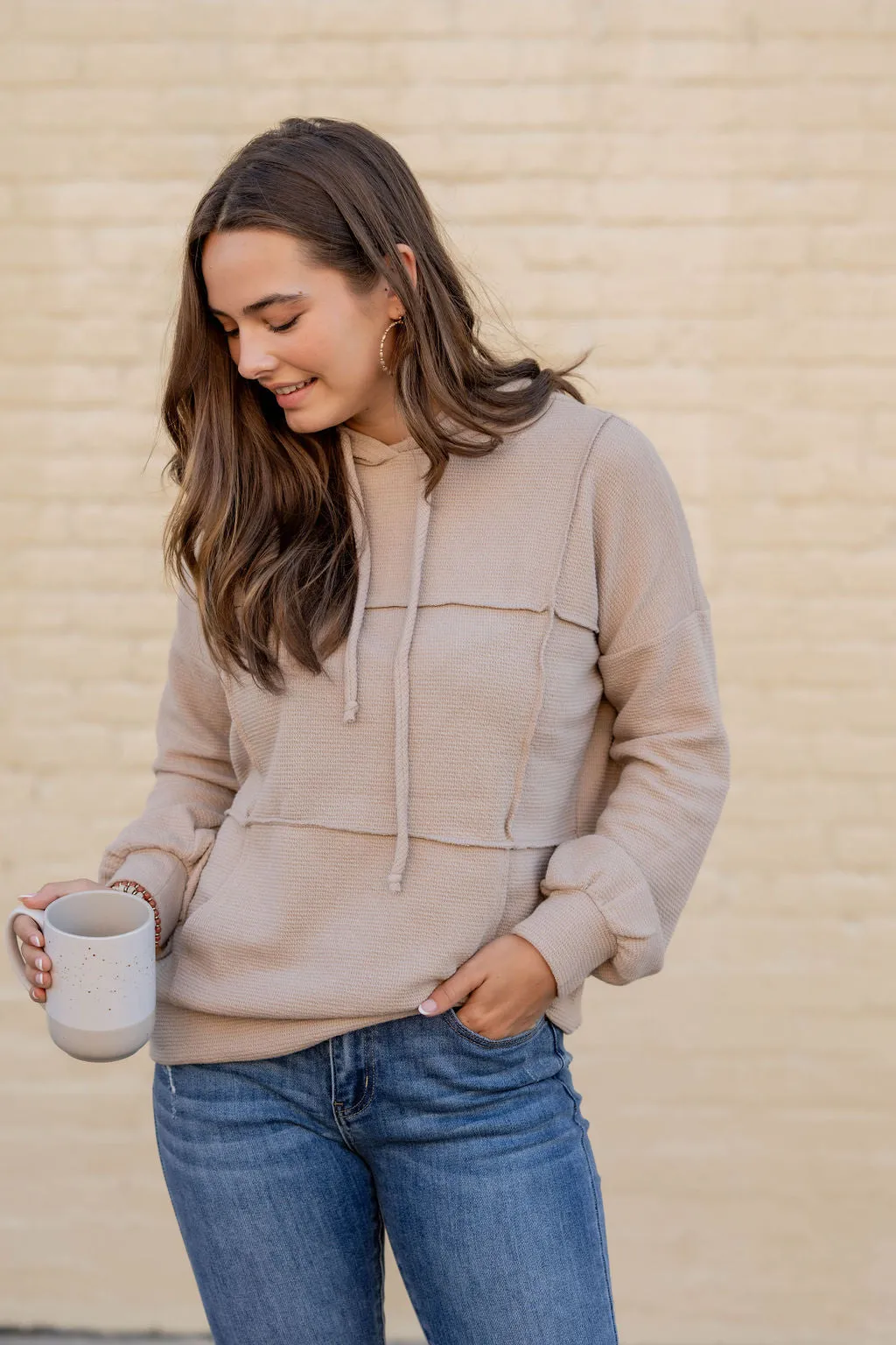 Woven Textured Mid Seam Hoodie