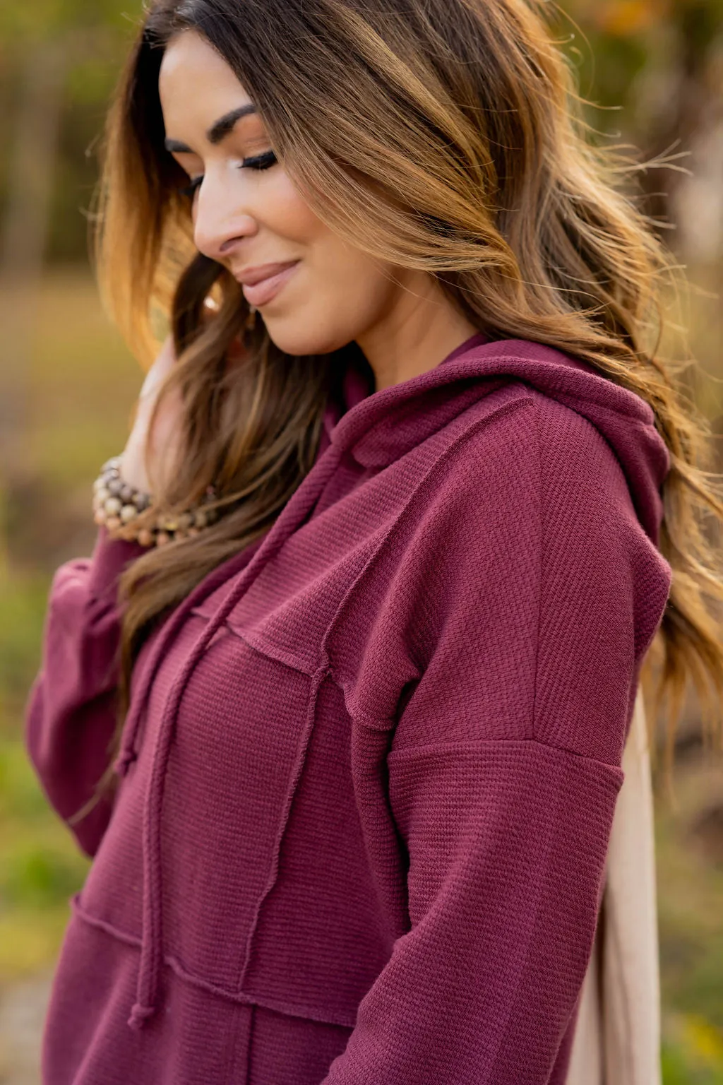 Woven Textured Mid Seam Hoodie