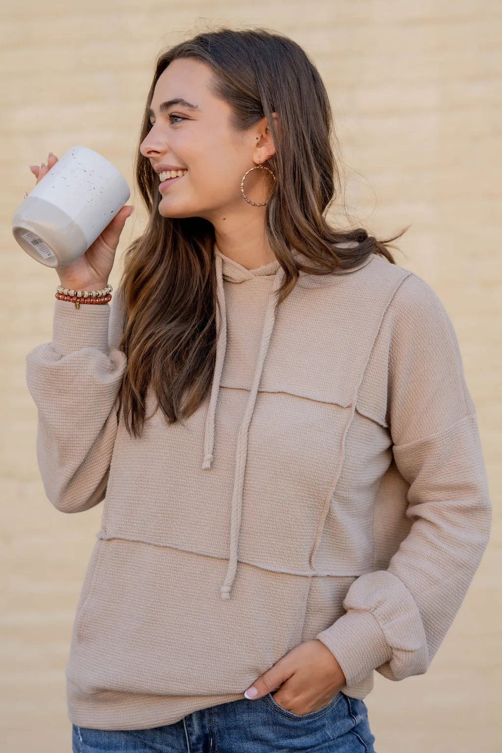 Woven Textured Mid Seam Hoodie