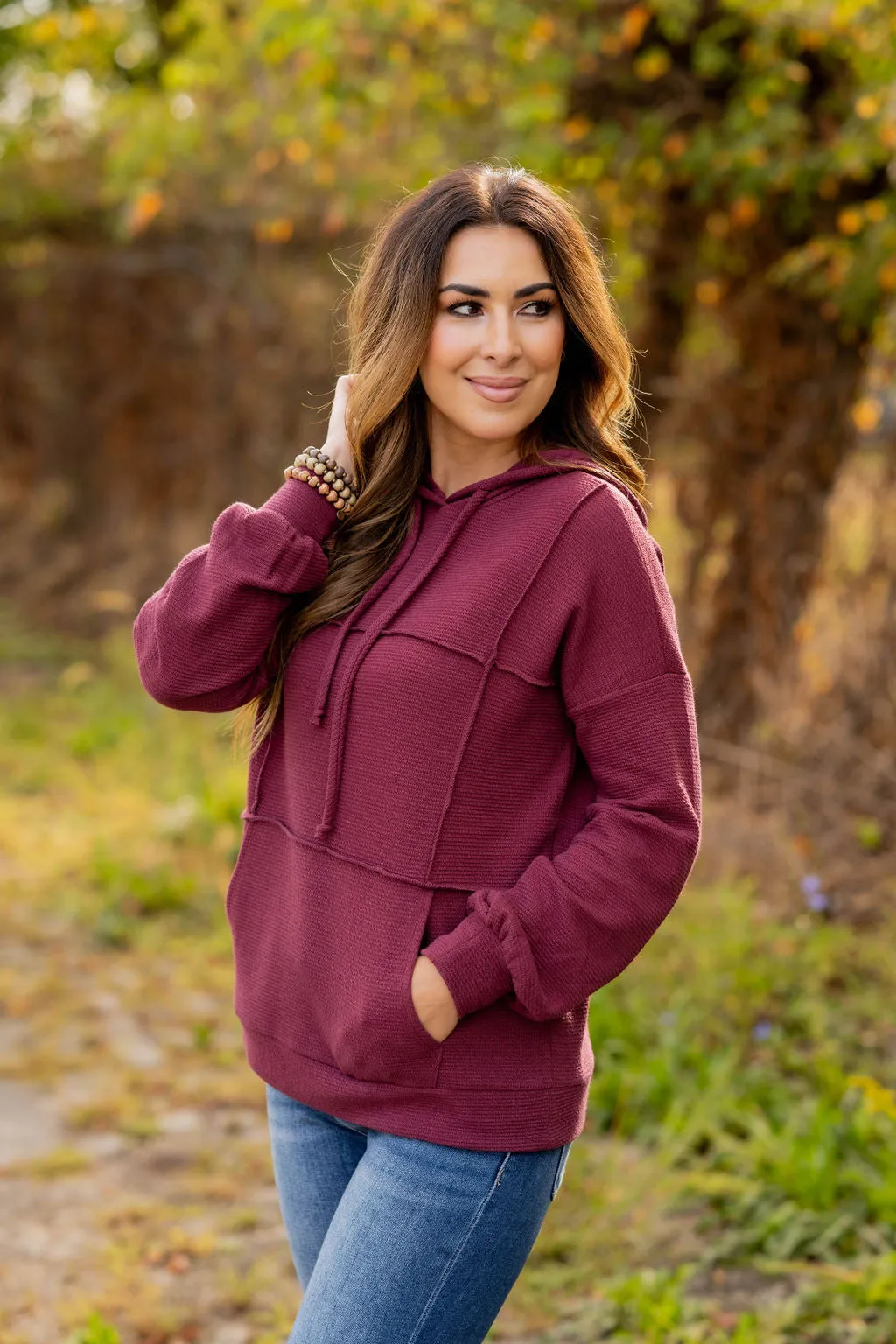 Woven Textured Mid Seam Hoodie