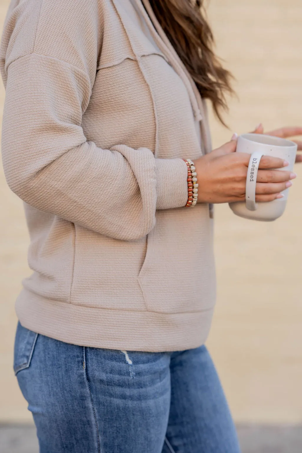 Woven Textured Mid Seam Hoodie