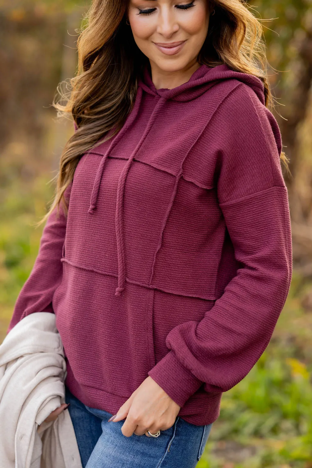 Woven Textured Mid Seam Hoodie